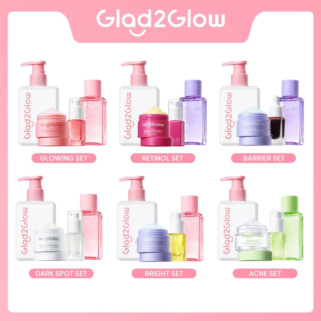 [100% ORI]Glad2Glow 4pcs  Bundle 4in1 Paket Skincare Moisturizer Serum Face Wash-ACNE KIT GLOWING KI
