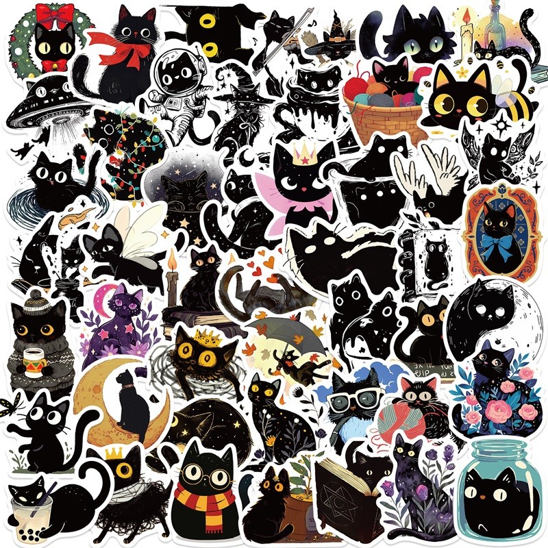 

10/30/50PCS Funny Black Cat PVC Sticker Aesthetic Hand Accounting Tools DIY Decoration Scrapbooking Stationery Supplies for Kids