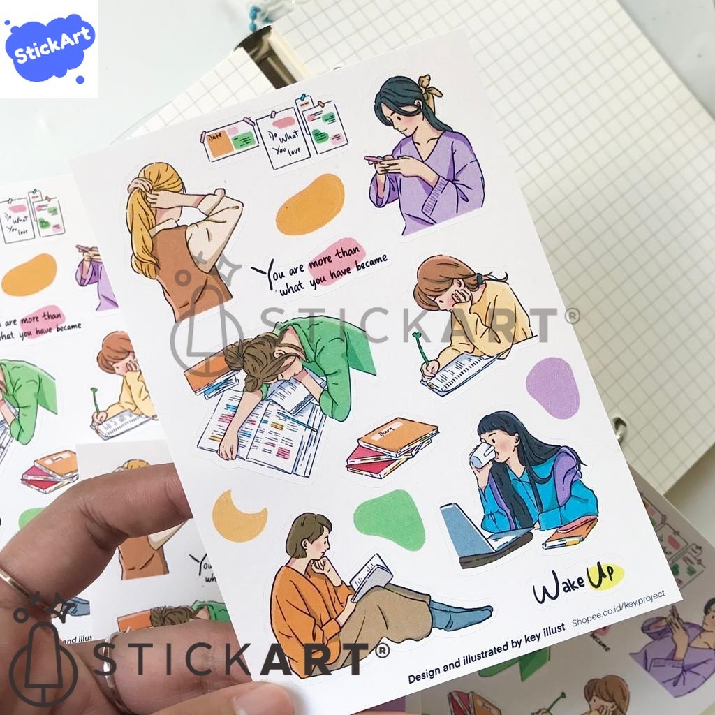 

[STICKART[ Korean Study Girl Sticker Sheet/ Stiker Aesthetic/ Stiker Dekorasi Jurnal BAHAN DAN KWALITAS PREMIUM