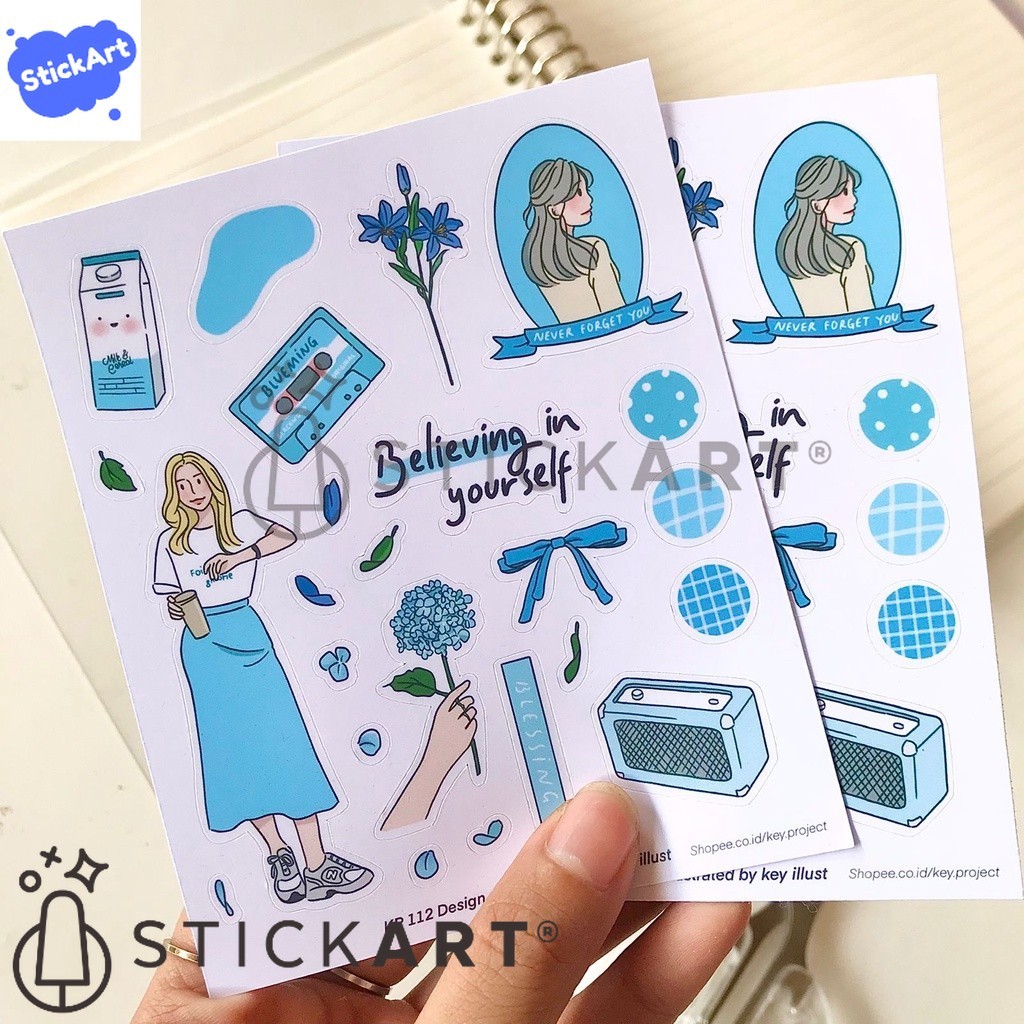 

[STICKART] korean girls sticker set/ stiker jurnal/ stiker aesthetic KP112 [BLUE SERIES] BAHAN DAN KWALITAS PREMIUM