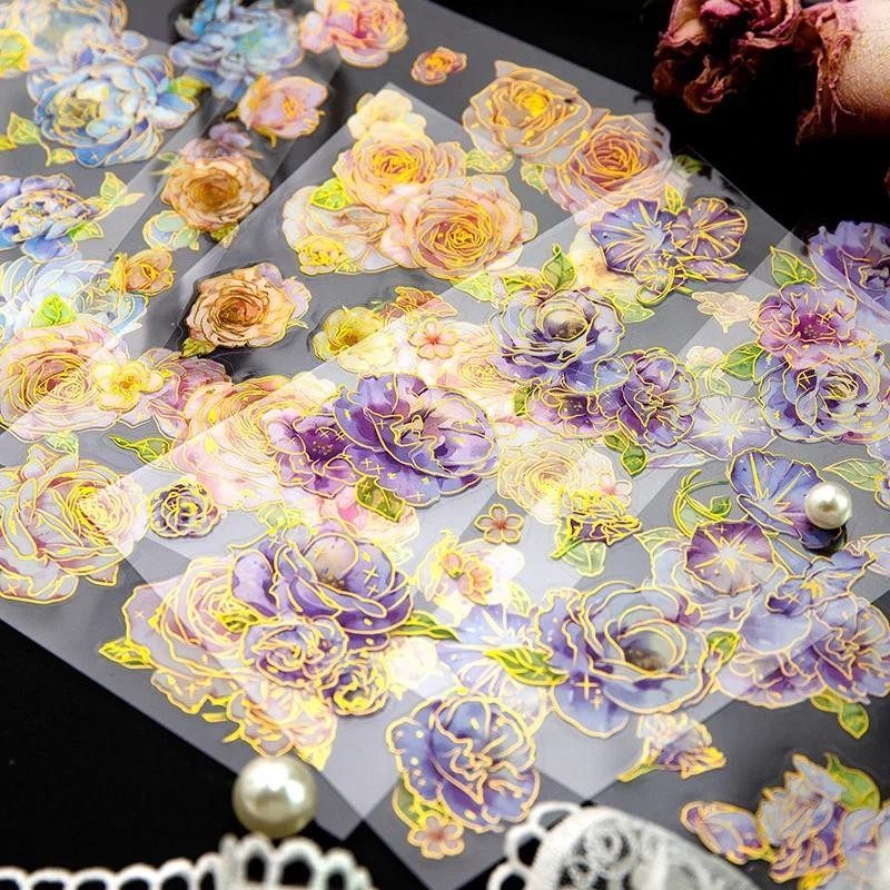 

Journamm 2pcs/pack Flowers Stickers PET Gilding Materials DIY Scrapbooking Collage Stationery Decor Diary Creative Stickers