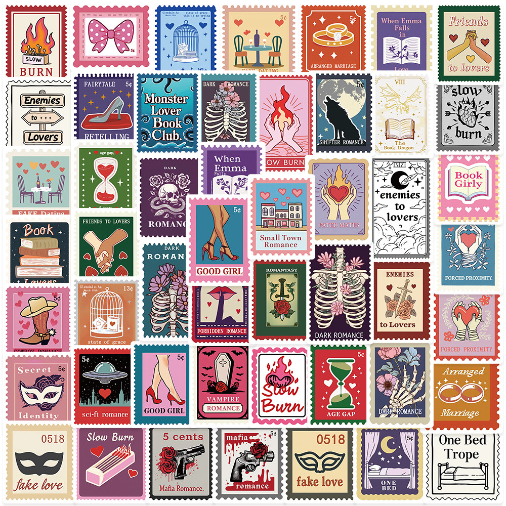 

50pcs Retro Cartoon Dark Romance Book Trope Aesthetic Stickers Waterproof Graffiti For Luggage Laptop Guitar PHone Vinyl Decals