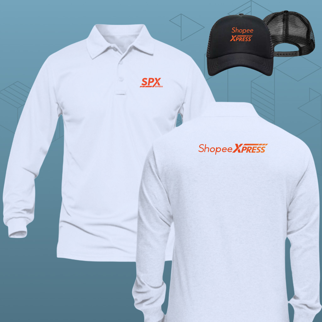 BONUS TOPI_ Baju Kaos Poloshirt Lengan Panjang Custom SABLON Logo SHOPEE EXPRESS - SPX FREE NAMA DAE