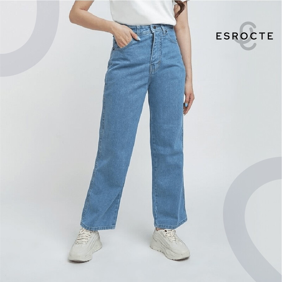 INVOICE | ESROCTE Celana Loose Baggy High Waist Jeans Wanita P11 - Biru Folder 26-38