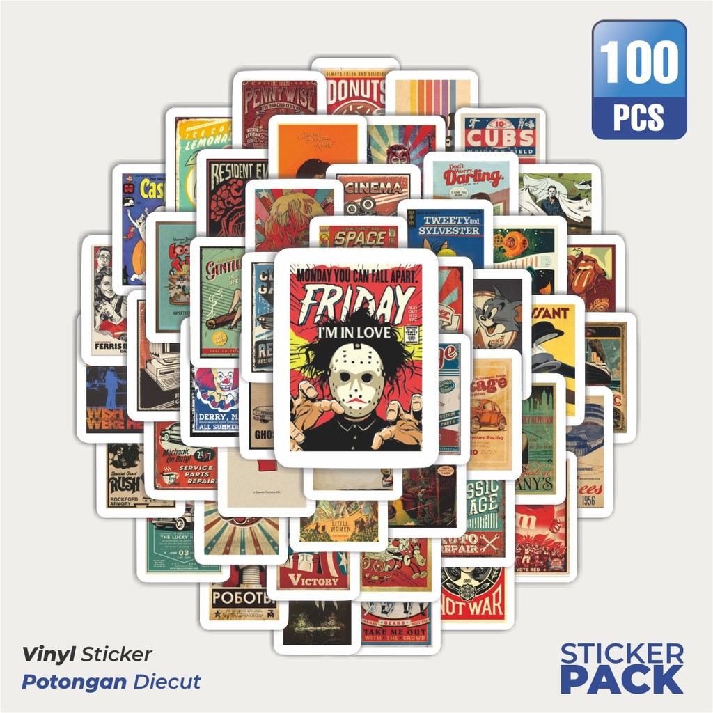 

Stiker Vinyl Stiker Classic Retro Poster Waterproof Aesthetic- Untuk Laptop, Motor, dan Helm - Paper Stationery Pack