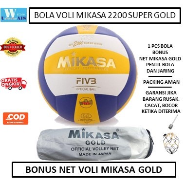 PAKET BOLA VOLI MIKASA 2200 NET VOLI MIKASA GOLD - bola volly asli - bola voli mikasa original asli 