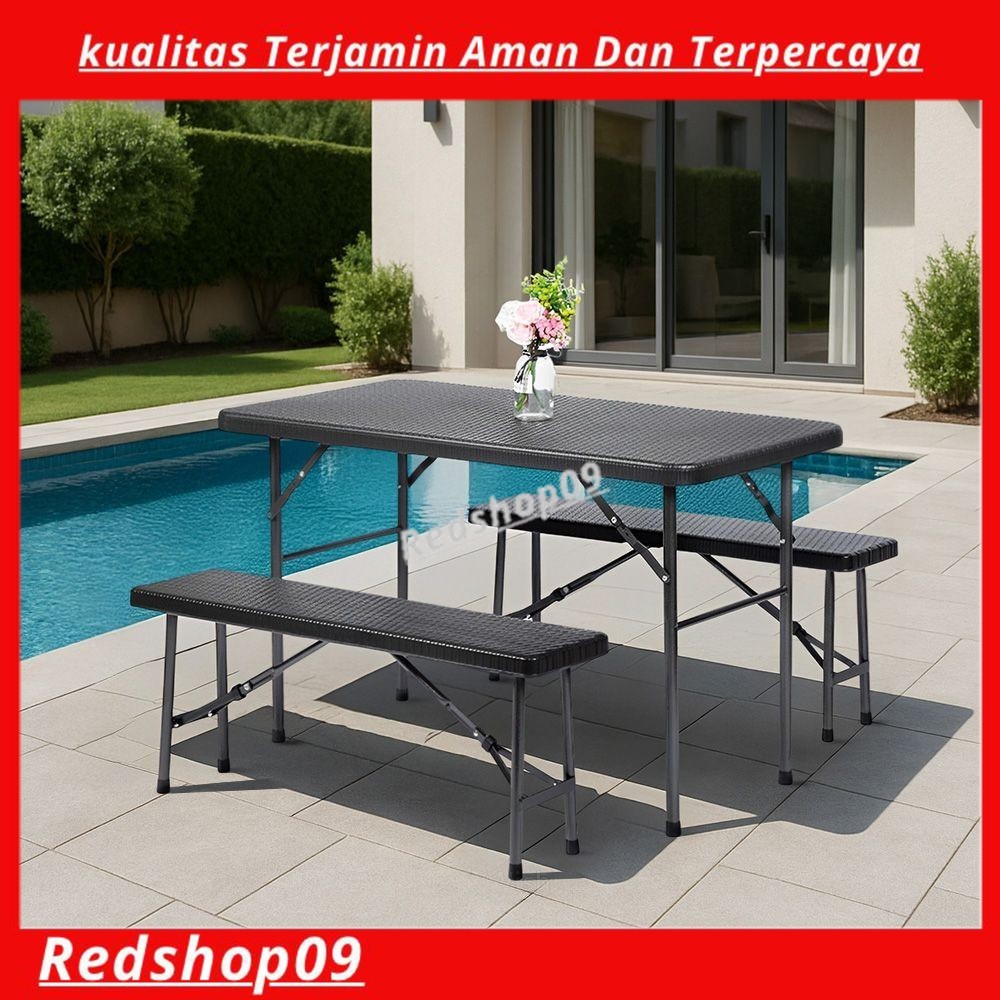 Krisbow Set Bangku & Meja Taman Rotan - Hitam