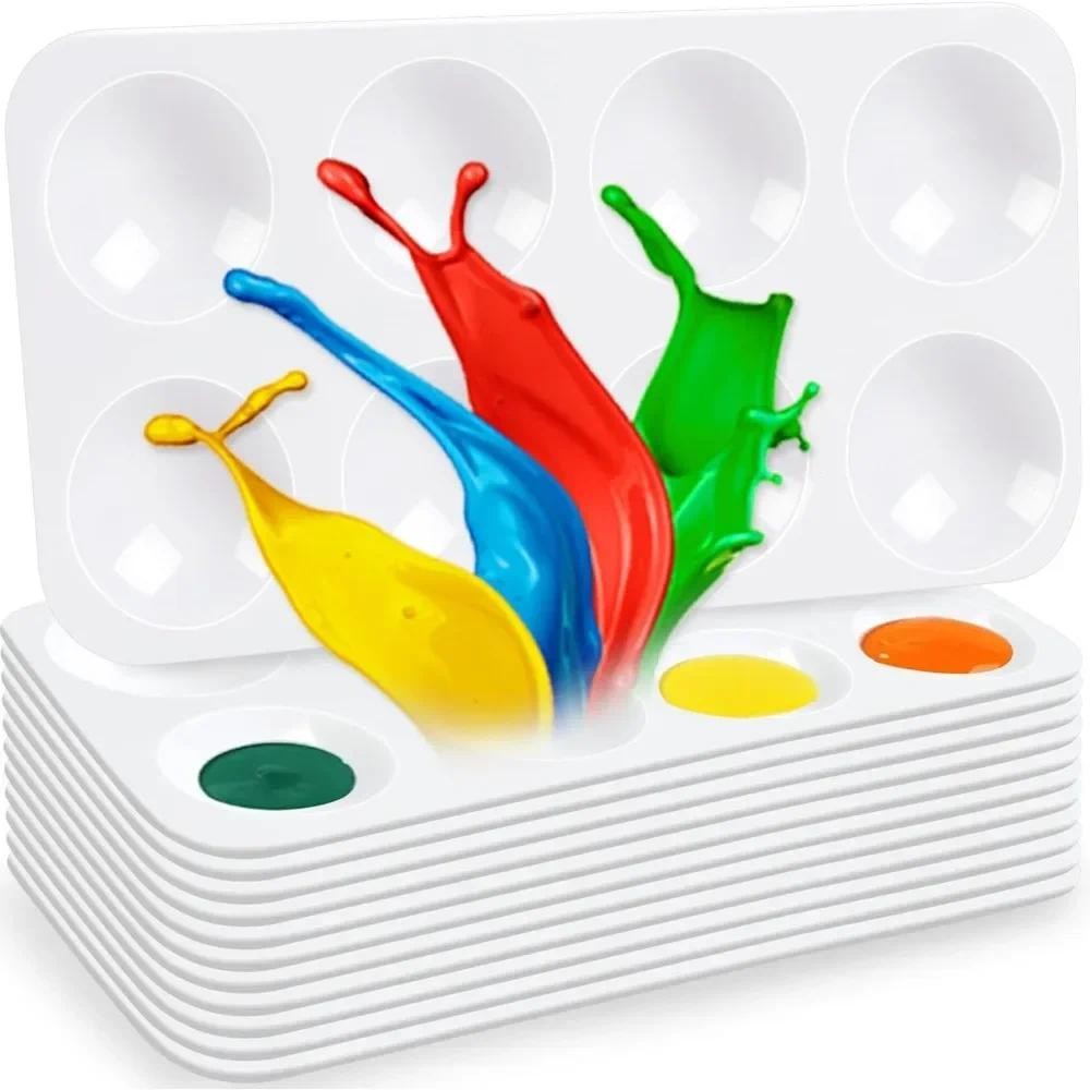 

12 piece kids paint tray palette, white plastic paint tray for painting parties