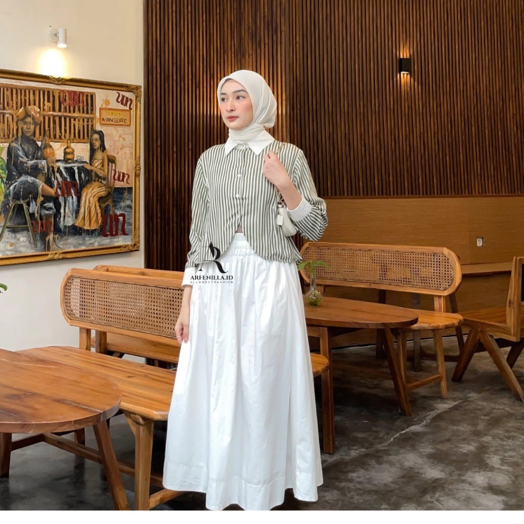 JKFashion - RJD ATASAN WANITA KEMEJA MODEL TERBARU MOTIF SALUR LENGAN PANJANG / JINGGA Blouse Motif 