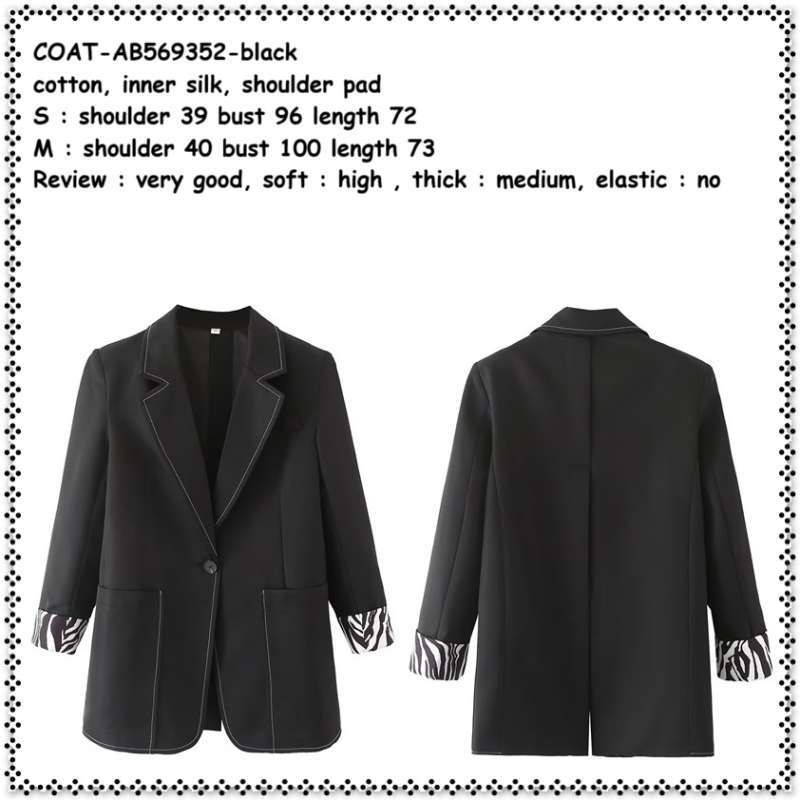 AB569352 Blazer Kerja Formal Jas Animal Safari Zebra Wanita Korea Import Hitam Black