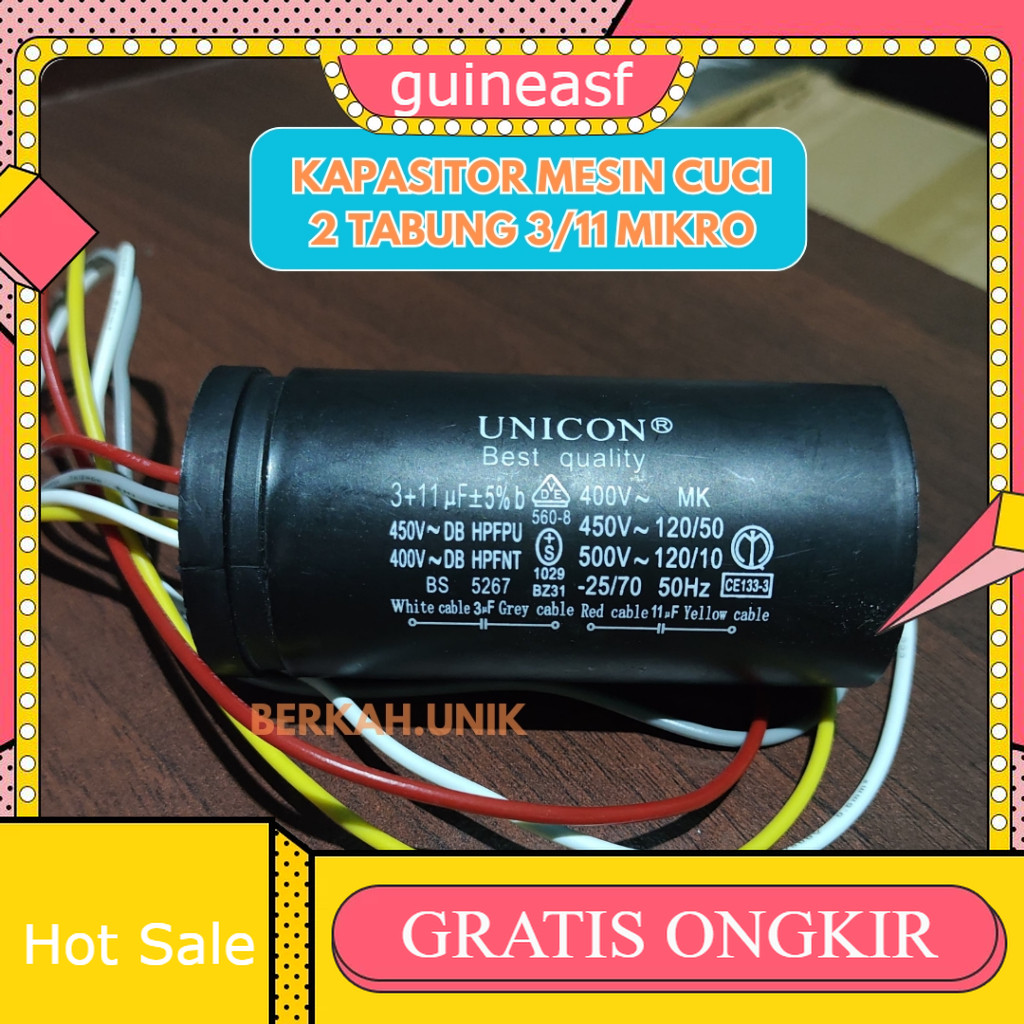 Kapasitor Mesin cuci 2 tabung - Kapasitor mesin cuci universal 2 tabung - Kapasitor mesin cuci sanyo