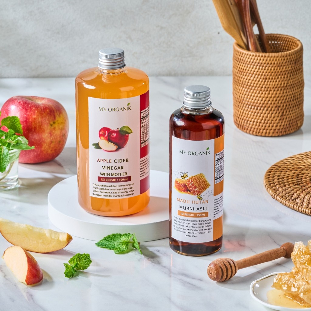 

My Organik Paket 2 in 1 500ml Cuka apel with mother organik Apple Vinegar with Mother Organic madu