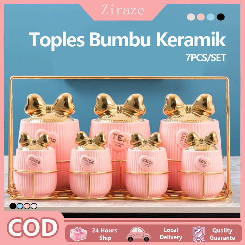 7PCS/SET - Guci Tertutup Keramik / Guci Peralatan Penyimpanan Bumbu Guci Pajangan / Tempat Bumbu