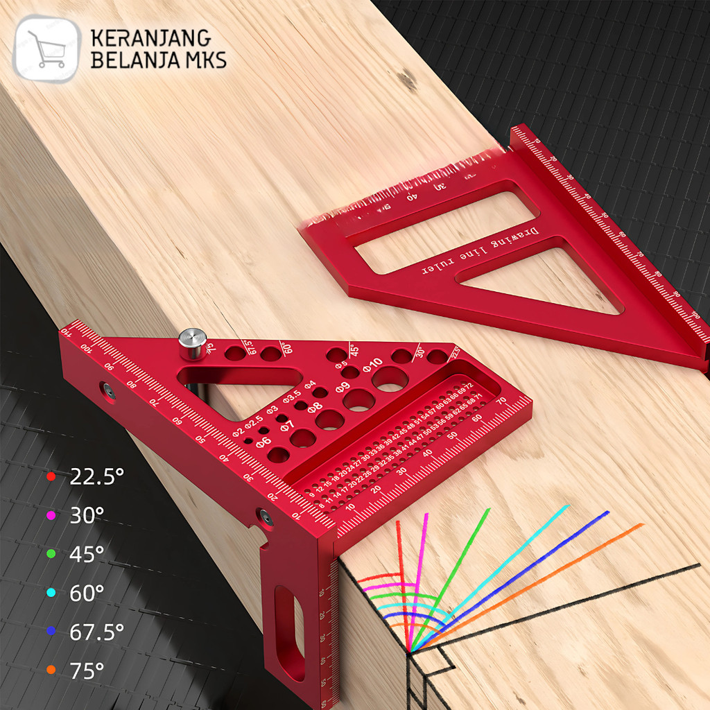 

Penggaris Siku Multifungsi 3D Woodworking Ruler Hole Marking