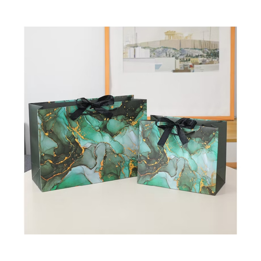 

PAPERBAG GOODIEBAG TAS KADO GREEN MARBLE HAMPERS SOUVENIR ANNIVERSARY