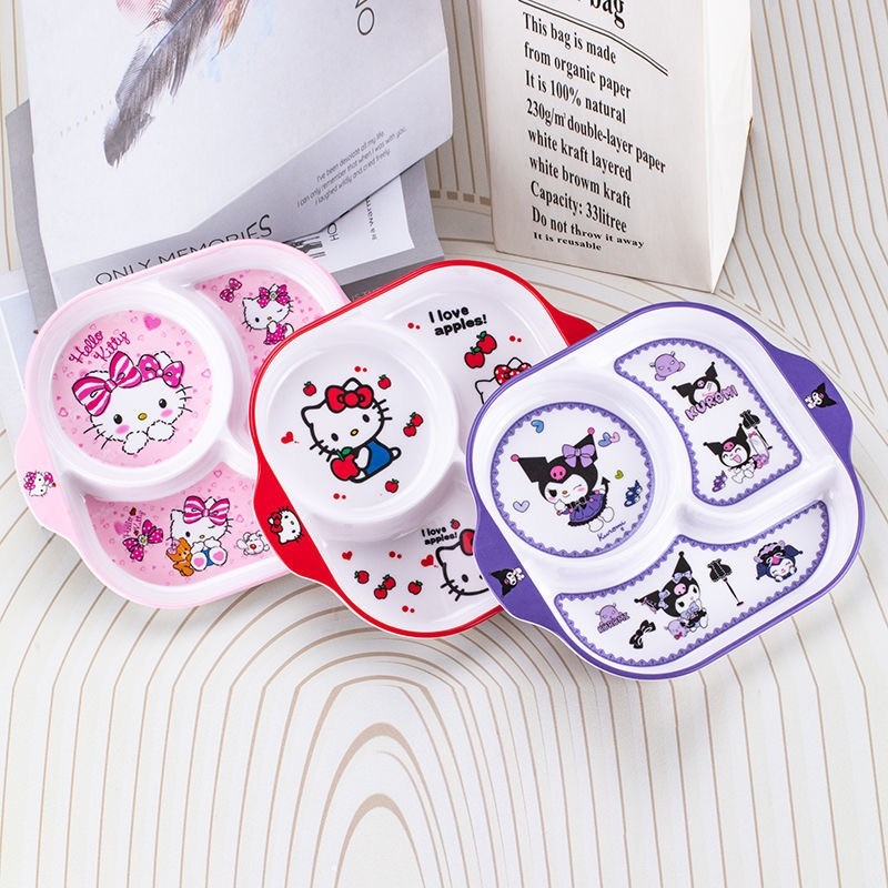 Piring Makan Anak Sekat Melamin Karakter Kuromi Spiderman Elsa Sinchan Doraemon