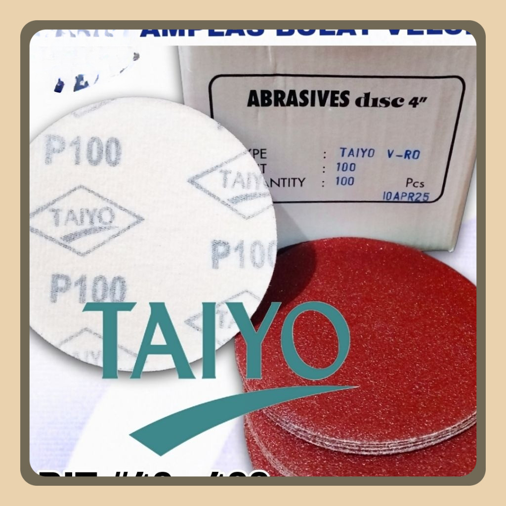 (1 Kotak 100Pcs) TAIYO Amplas Bulat Velcro 4" Inch Grit #40 - #400 Kasar Dan Halus Best Premium