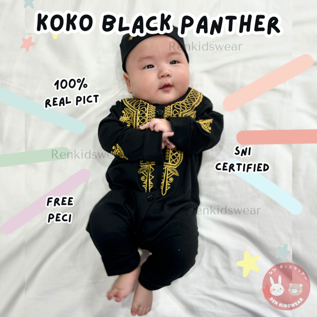 romper koko bayi 0 12 6 bulan jumper koko free peci anak laki laki baby koko black panther baju kodo