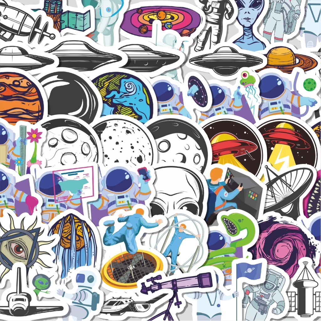 

Stiker Cutting Pack Stiker Kartun UFO Alien Astronot Roket Luar Angkasa Isi 100Pcs Series Aesthetic Lucu Keren Untuk Koper Bahan Vynil