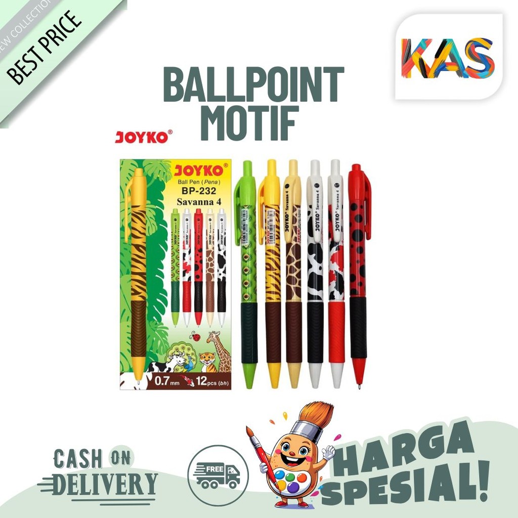 

Pulpen / Ballpoint Joyko BP-232 Motif Savana 0,7 mm - Lusinan (12 pcs)
