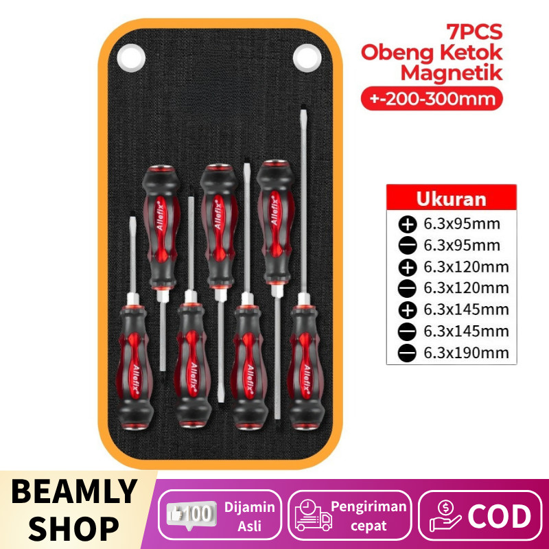 Obeng Ketok Magnet 7pcs/set Tip Magnetik Chrome Vanadium Screwdriver Multifungsi Min Plus Tembus Mag