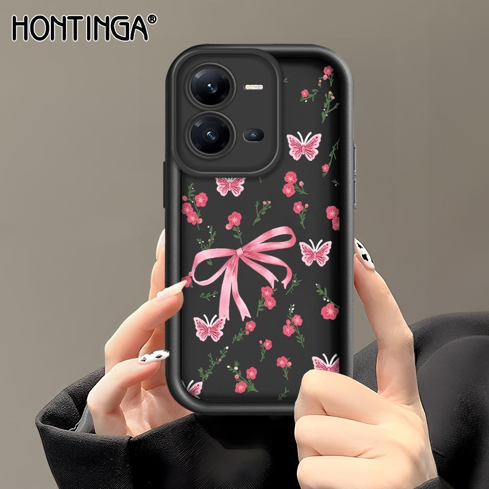 Hontinga Casing Hp Untuk  Vivo V25 V25E 5G Silikon Sofcase Cassing Mode Softcase Flower Bow 4873 Pho
