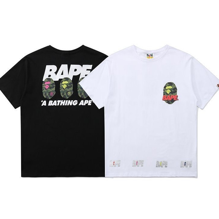 Kaos A bathing ape T-shirt original ape head moon letter loose bape t-shirt casual couple round neck