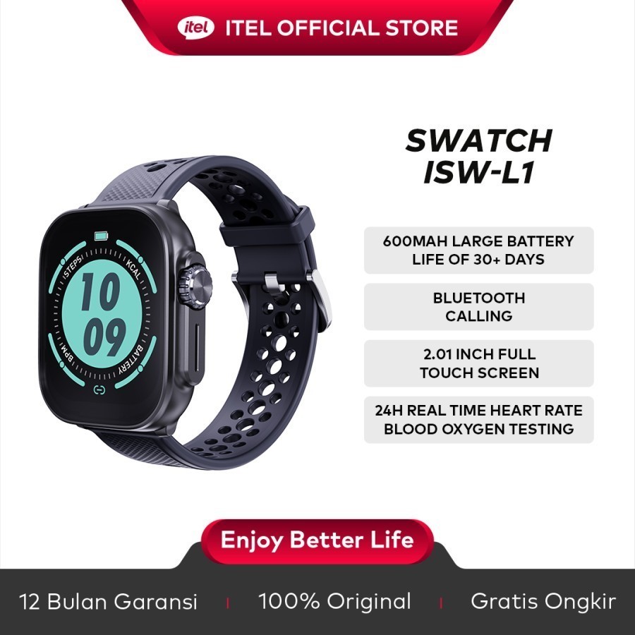 Itel Smartwatch ISW-L1 | 2.01” HD Touch Screen | Bluetooth Calling | 30+ Days Battery | 24H Heart Ra