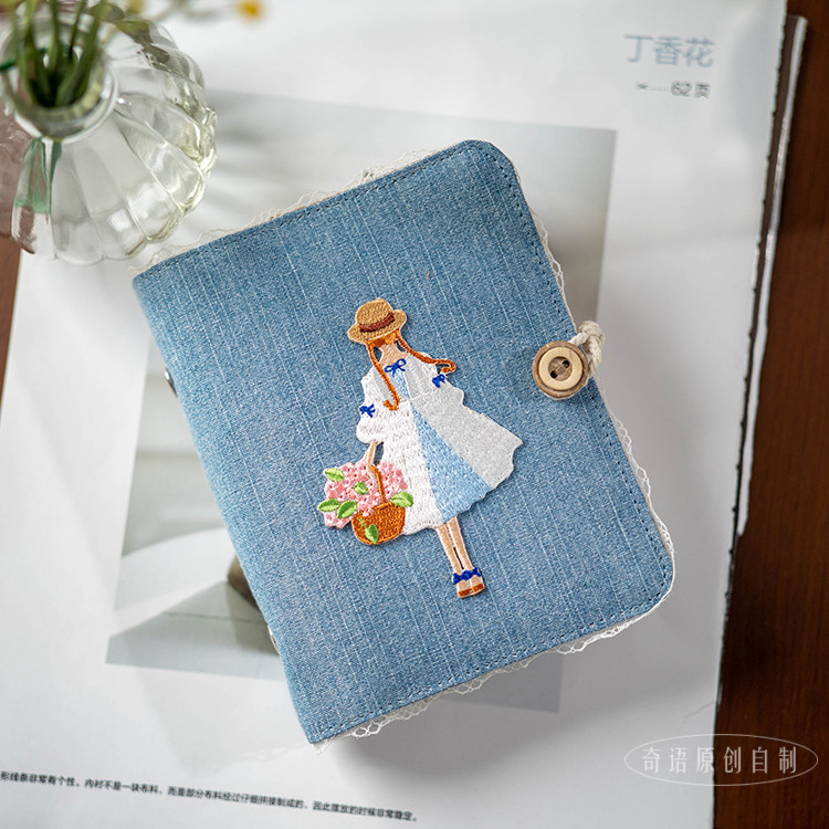 

A7 Denim Embroidered Patch Girls' Cute Mini Notebook Craft Fabric Cover