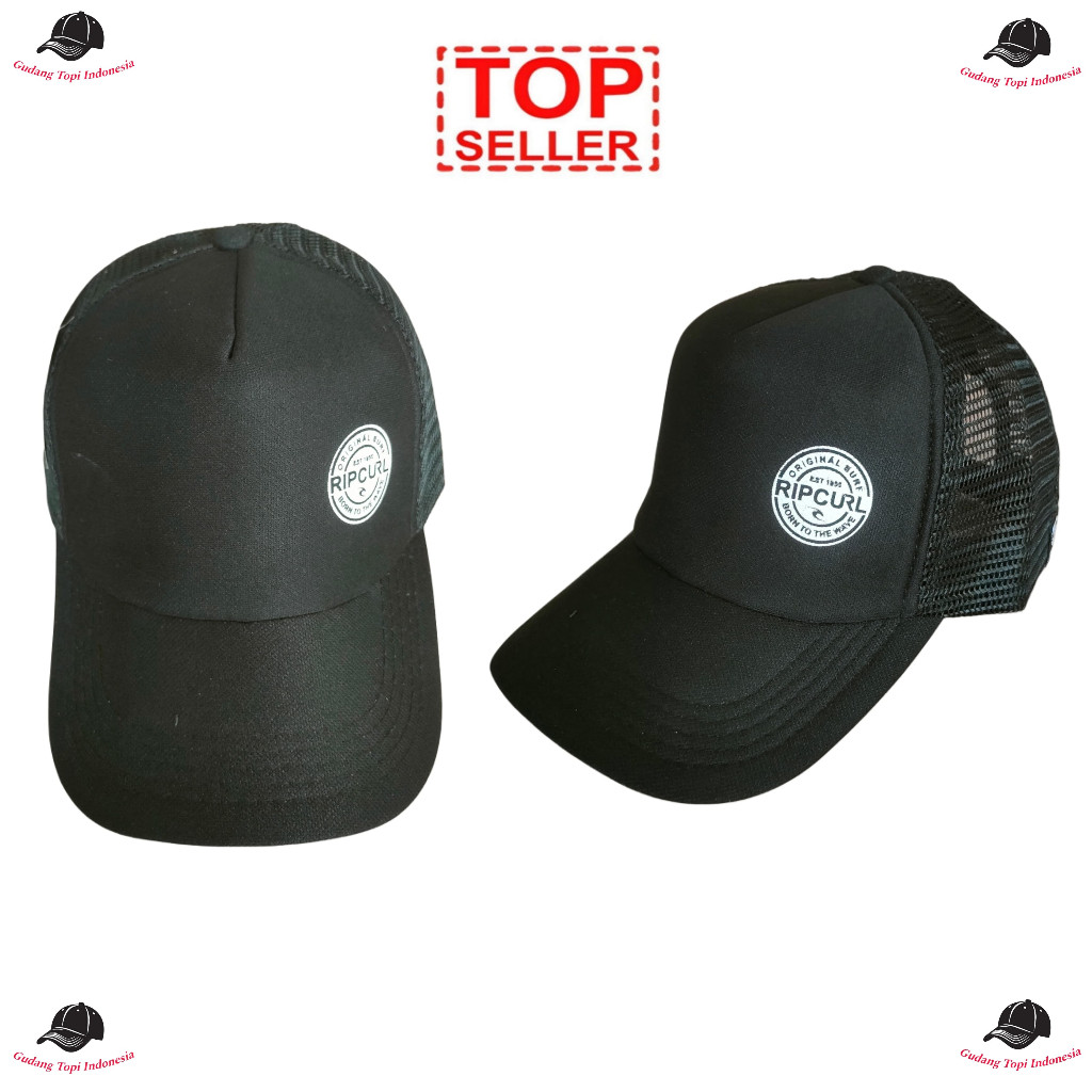 Topi Jaring Pria Warna Hitam / Topi Trucker Jaring RIPCURL/ Topi Jaring Distro Premium Pria Wanita