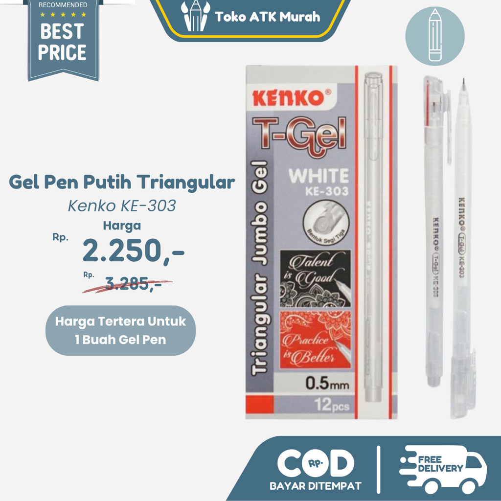 

Pulpen White Gel T-Gel KE-303 Kenko 0.5 mm / Triangular Jumbo Gel Pen