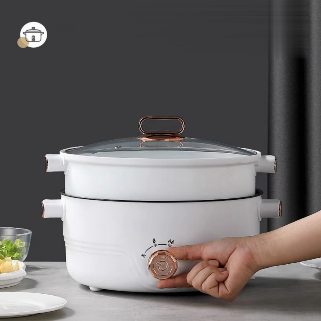 Set masak panci anti lengket listrik/Panci masak listrik serbaguna plus kukusan