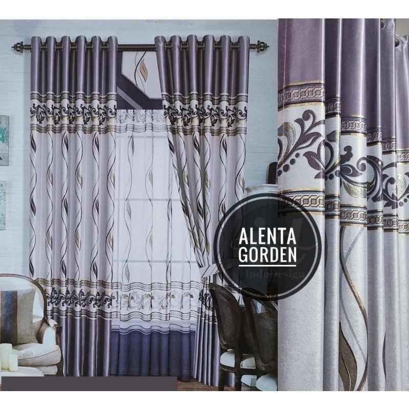 KLIMAUSHOP Gorden Jendela Pintu Blackout Motif Arizona Bunga Smokring tebal 6 gelombang Tinggi 200cm