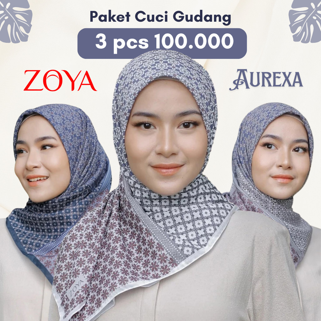 CUCI GUDANG AURENXA Scarf Zoya - Kerudung Hijab Segi Empat Scarves Motif Voal Printing Promo Diskon 
