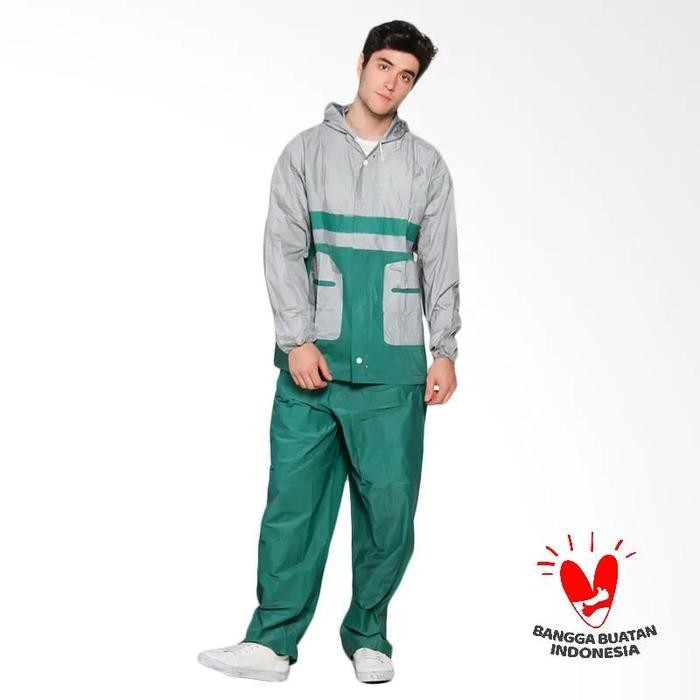 Jas hujan setelan jaket celana / press / biru hijau / elmondo 905 - Hijau