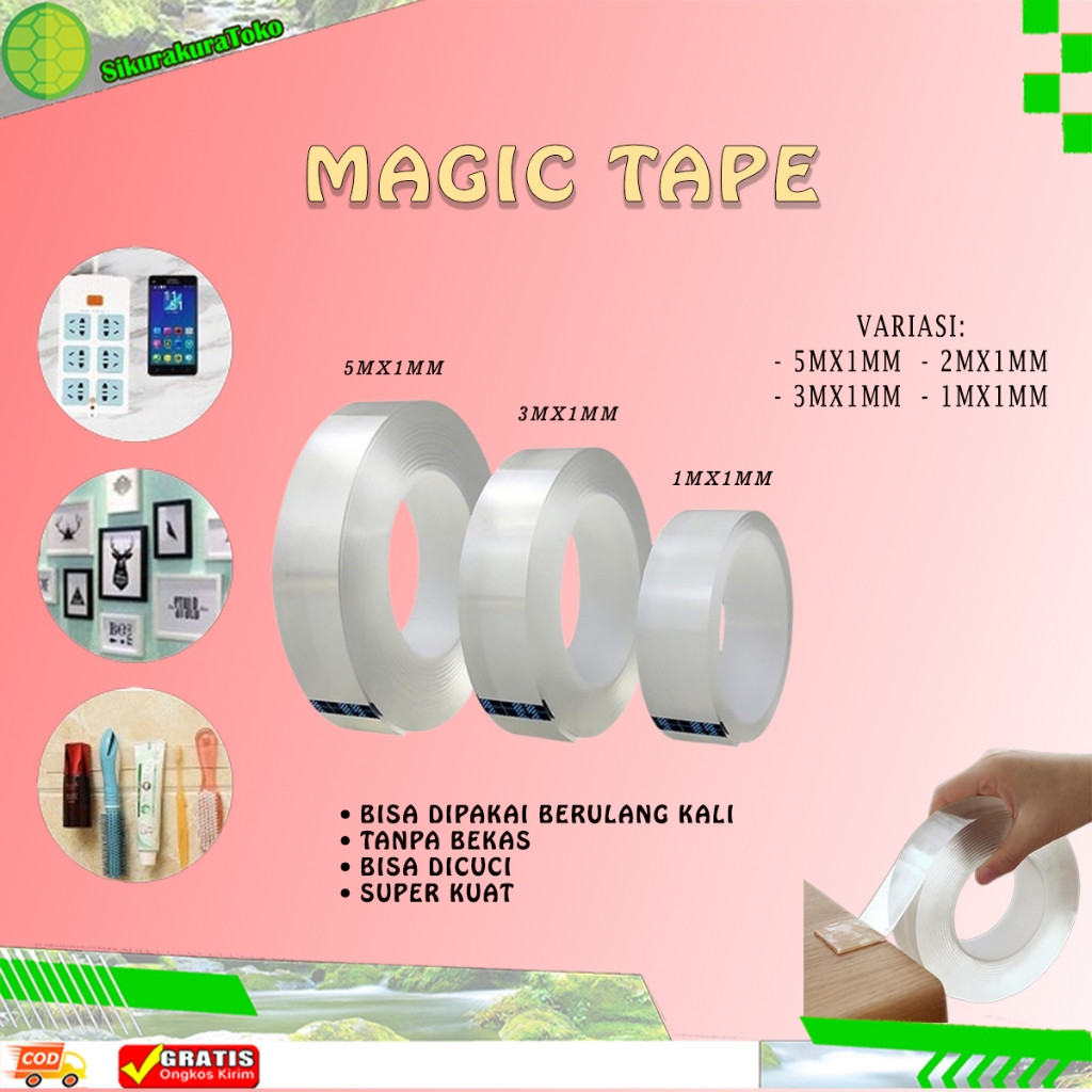

COD Nano Double Tape Ajaib Bening Tahan Air Acrylic Washable Ivy Grip Isolasi Selotip Dicuci 1 3 5