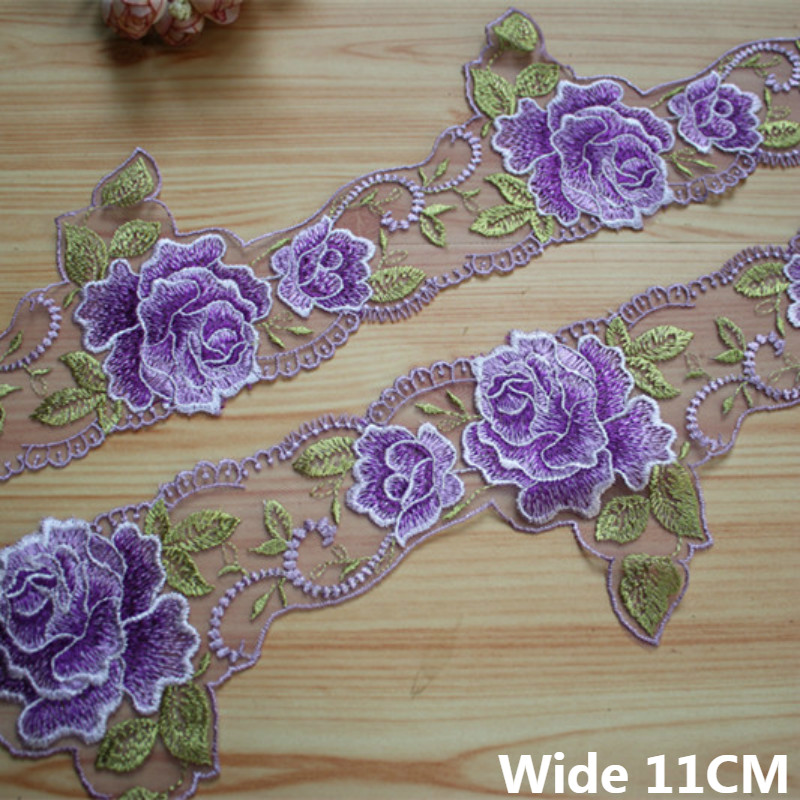 

11CM Wide Elegant Mesh Purple Flowers Embroidery Lace Guipure Ribbon Collar Applique Wedding Dress Headveil DIY Sewing Supplies