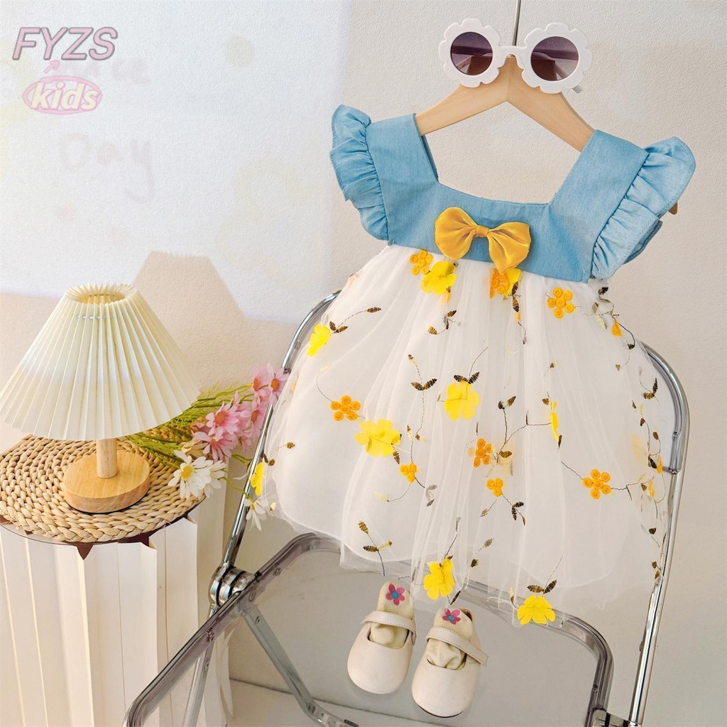 fyzskids  Gaun manis untuk anak perempuan 1-4 tahun bayi perempuan musim panas baru anak-anak mesh p