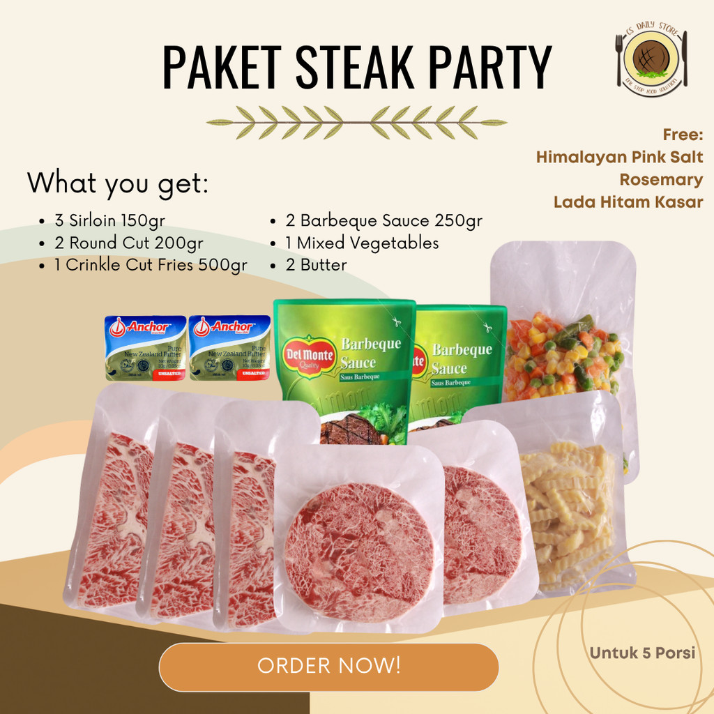 

PAKET STEAK PARTY - GRILL BARBEQUE STEAK KENTANG SIRLOIN TENDERLOIN