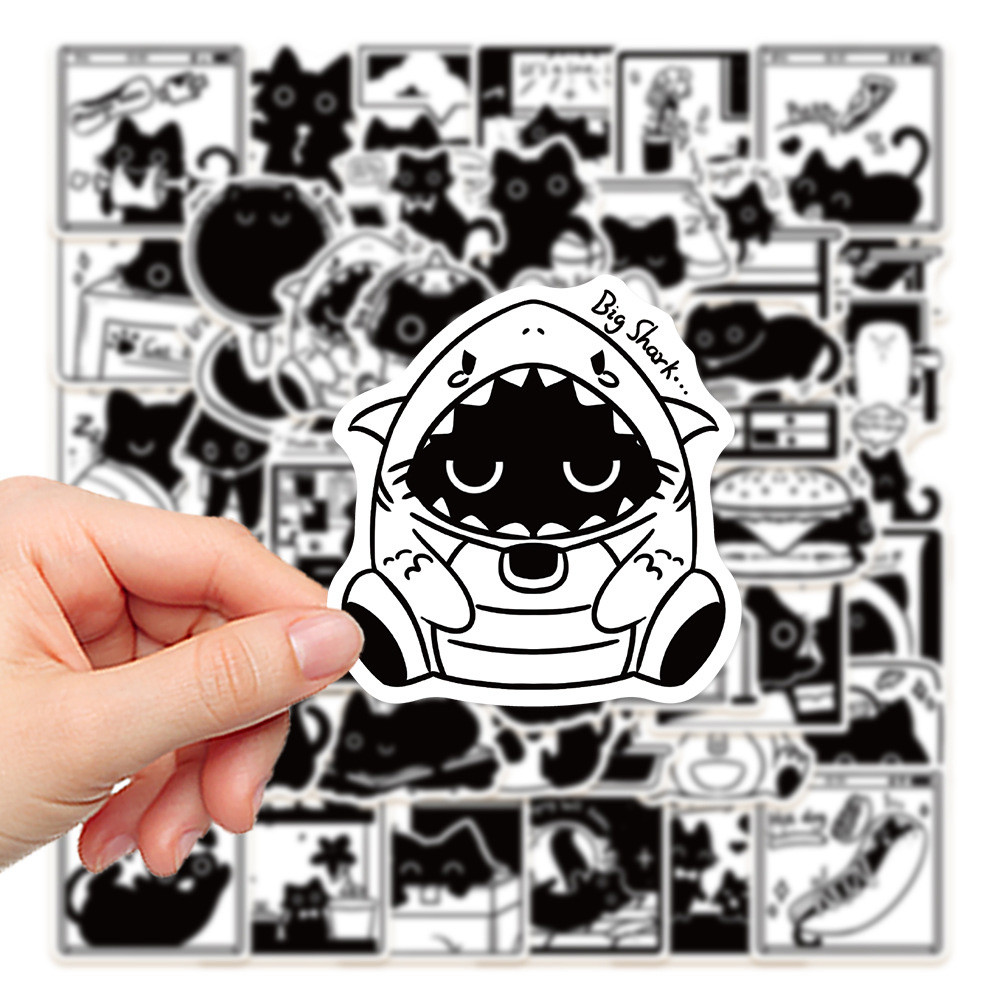 

10/30/50PCS Black Cute Funny Cat Animal Sticker DIY Phone Laptop Luggage Skateboard Graffiti Decals Fun for Kid Toy