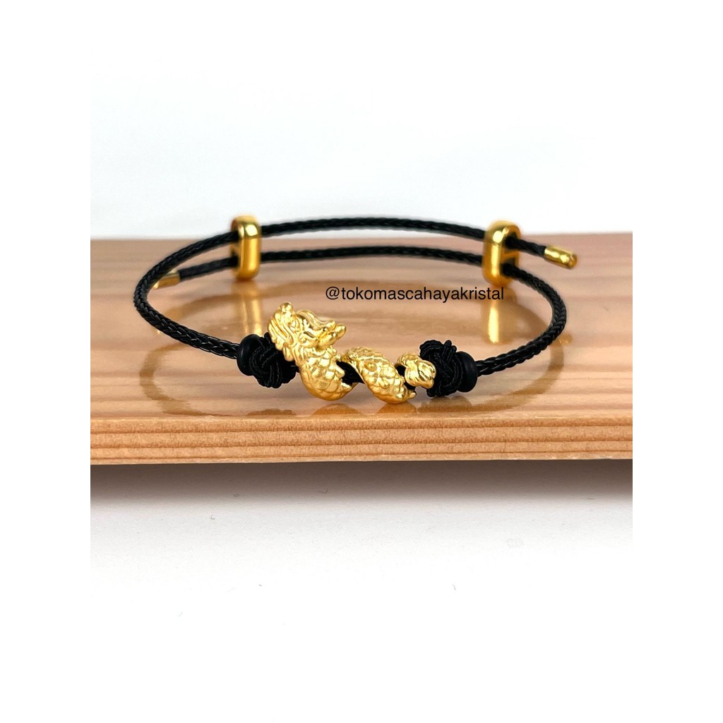Gelang Tali Emas Charm Naga Lilit / Dragon Full Badan 24k HK Hongkong 999%- Gold bracelet
