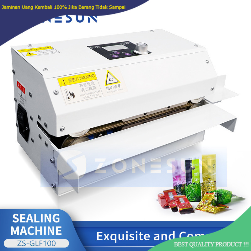 

ZONESUN Continuous Band Sealer Bag Sealing Machine Aluminum Foil Plastic Film PE Coated Paper Food Packaging ZS-GLF100