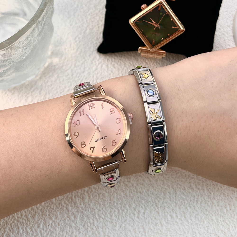 Bowknot Flower Charm Italian Charm Watch Chain Stainless Steel Watch Strap For Women Fit 9mm Watchba