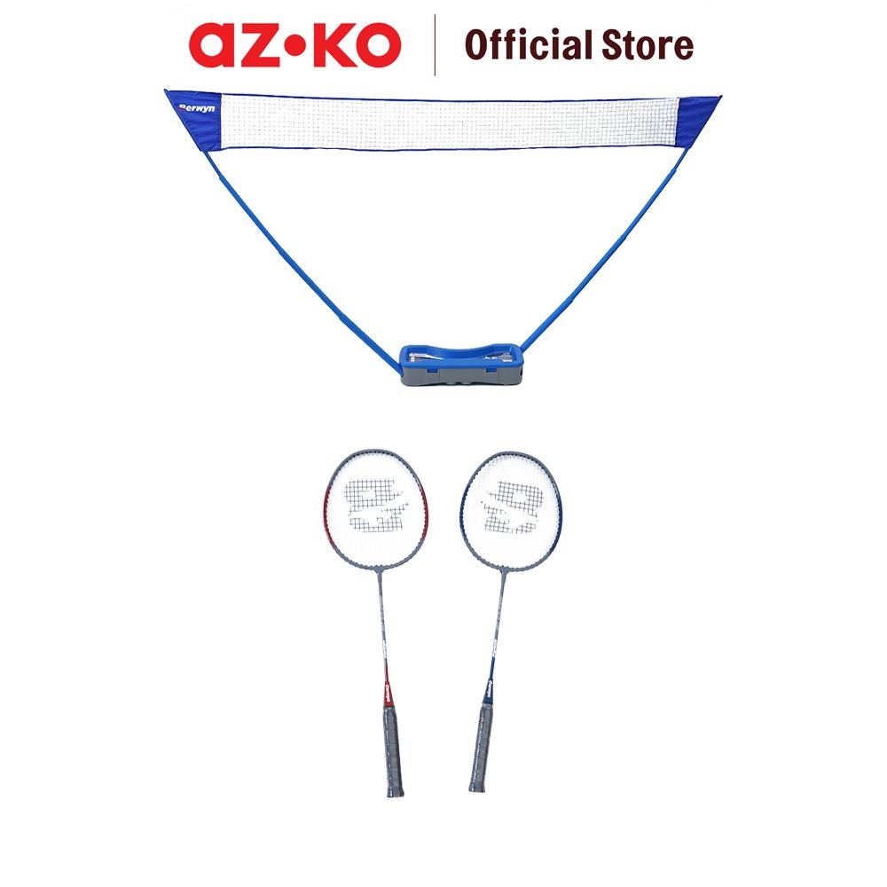 AZKO Berwyn Set 5 Pcs Alat Perlengkapan Badminton - Biru Raket Bulu Tangkis Racket Badminton Perleng