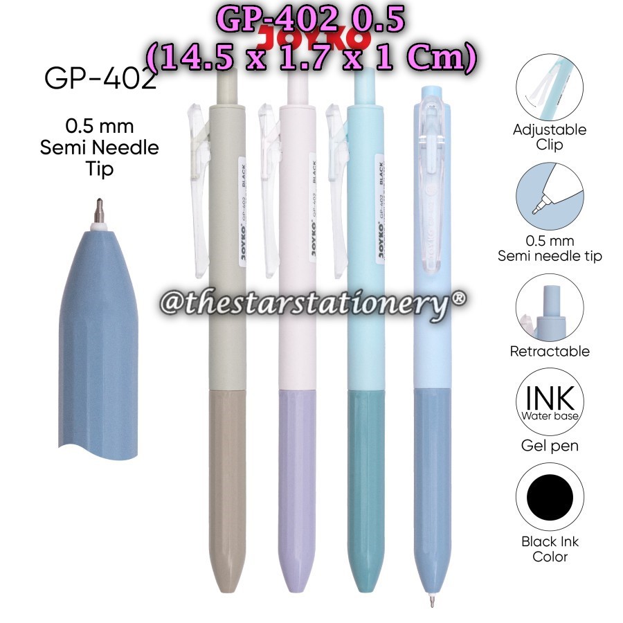 

(1 Pak Isi 12 Pcs) GROSIR Gelpen JOYKO GP-402 0.5 mm Black / Pulpen Pena Joyko GP-402 (1 Pak/12)