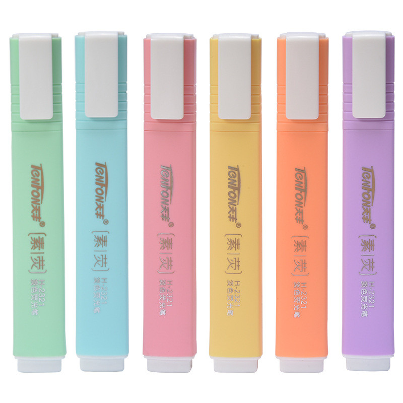 

6 Pcs/set Flat Shape Pale Color Highlighter Fluorescent Pen Art Markers Gift Stationery Highlighter Set Pastel Highlighters