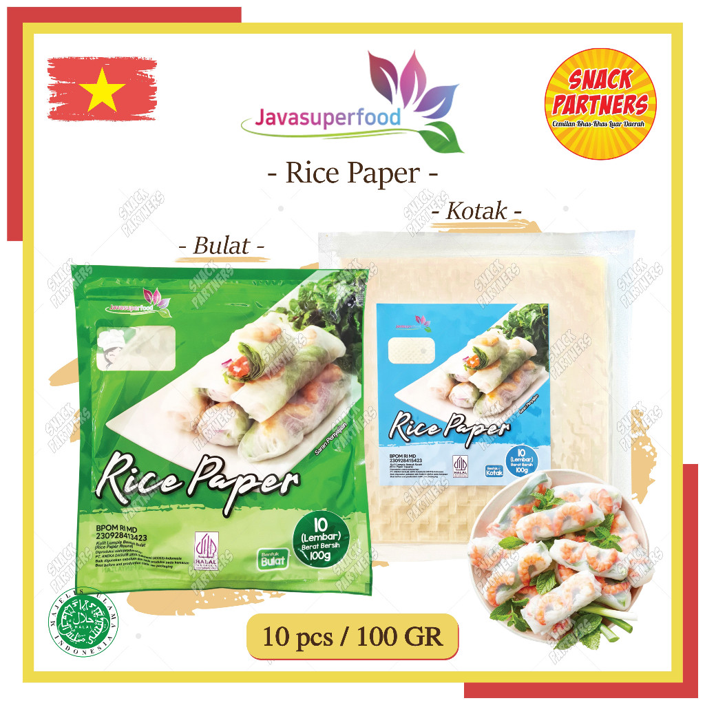 

RICE PAPER / Banh Trang High Quality Rice Paper 100 GR / 10 Lembar - Diameter 22 cm - Kulit Lumpia Vietnam Rice Paper / Rice Roll Spring Roll 22cm JAVA SUPER FOOD