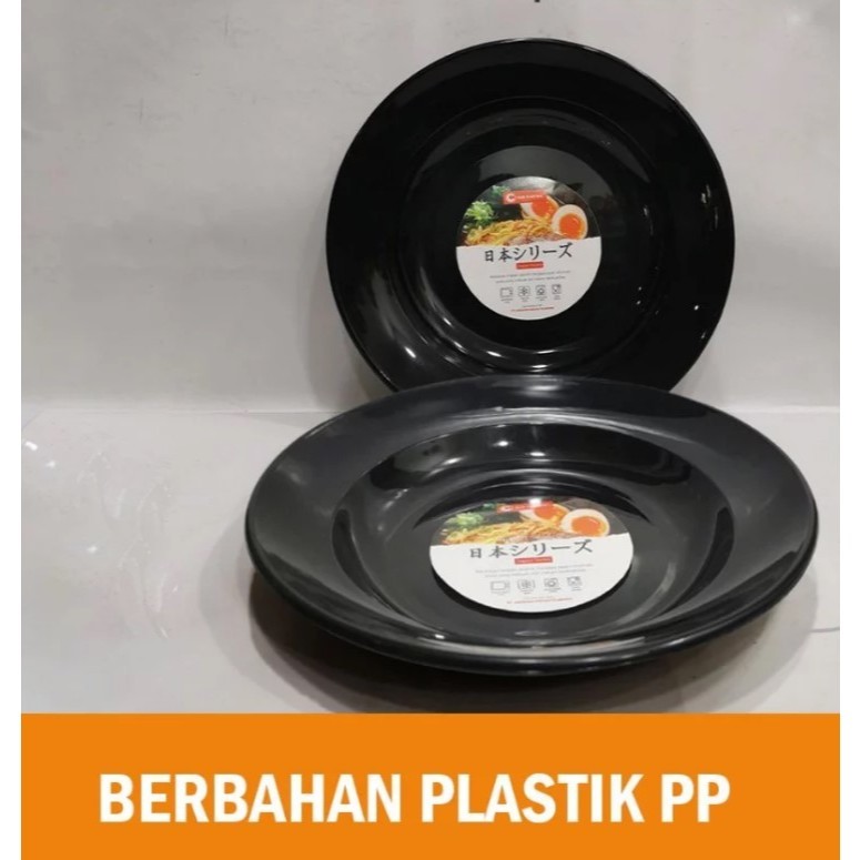ASS Piring Ramen Hitam Besar Piring Ceper Elegan Hitam Piring Plastik PP hitam Piring Hitam Besar Ki