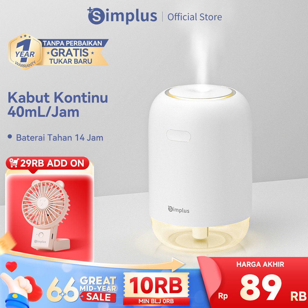 Simplus Humidifier Rumahan Mobil Meja Tanpa Kabel Portabel Kapasitas 250ml Daya Baterai 14 Jam