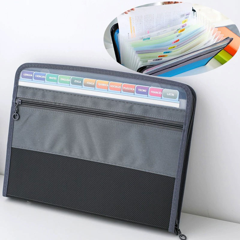 

A4 accordion folder double zipper 13 layers large capacity, expansion folder with sticky label, folding folder